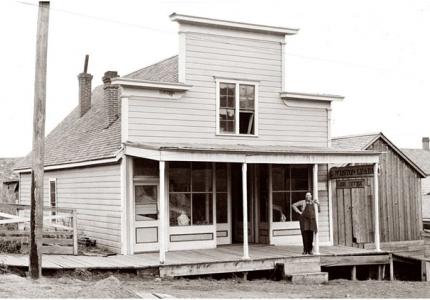 Newspaper building black and white photo